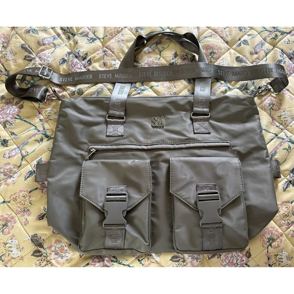 Steve Madden Gray Tote Bag Zip Closure Detachable Crossbody Strap Pockets